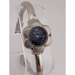 Willow Bay Watch Women 21mm Flower Case Blue Dial 6.75" Silver Band- New Battery